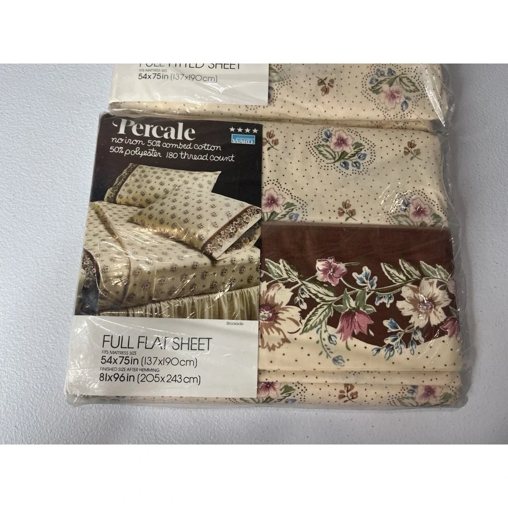 Vtg Montgomery Ward Full Size Flat And Fitted Sheets‎ Floral Brookside Percale